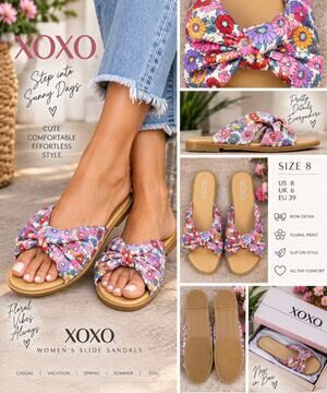 XOXO Women’s Floral Bow Slip On Slide Sandals Multicolor/Beige US 8